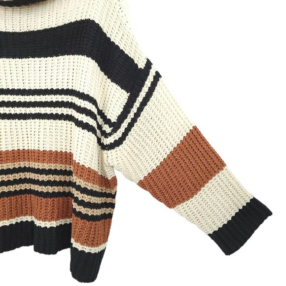 By Together Chunky Knit Cowl Neck Striped Sweater Womens Size S/M Oversized - Picture 11 of 13